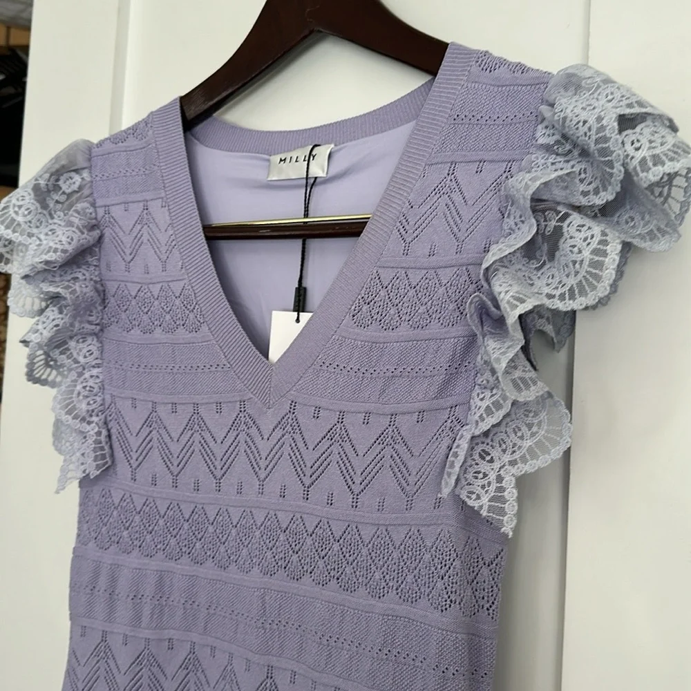 Milly Lace Flutter Sleeve Knit Midi Dress - Picture 2 of 7
